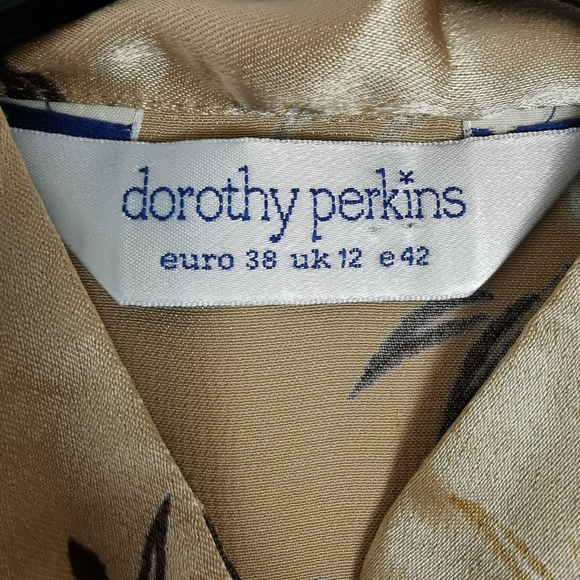 Vintage y2k dorothy perkins gold satin midi dress uk 12 side slits leaf print - Picture 6 of 8